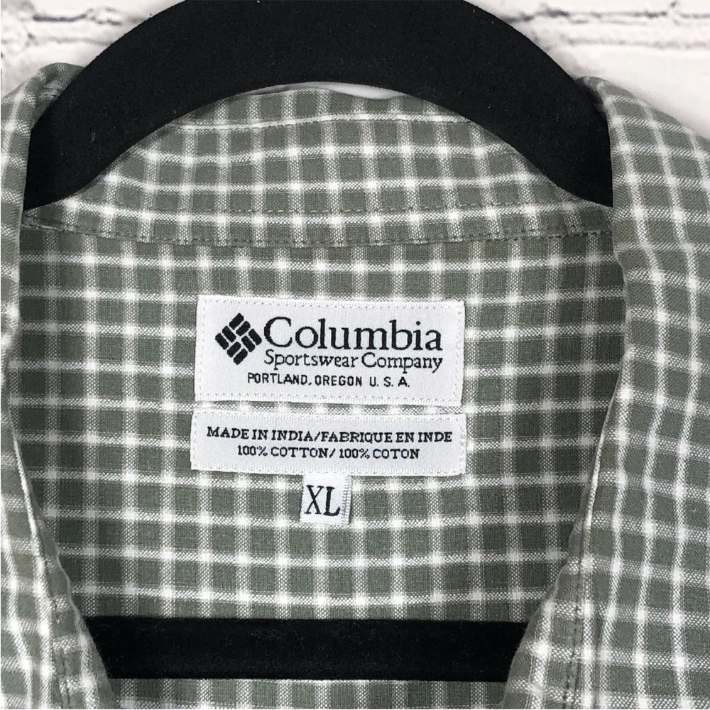 Columbia Shirt Mens XL Green White Checkered Button Down Short Sleeve - Picture 3 of 9